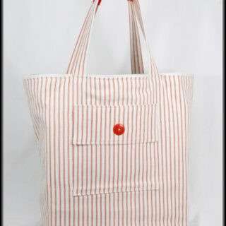 100% Cotton Striped Ticking Canvas Tote Bag (Red)