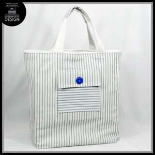 100% Cotton Striped Ticking Canvas Tote Bag (Blue)